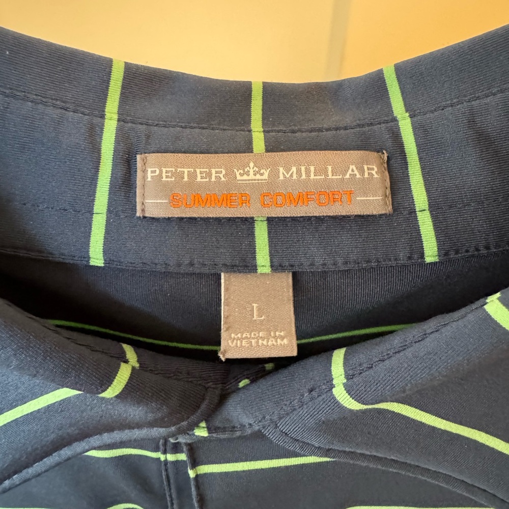 Peter Millar Navy Striped Men's Polo Shirt - Picture 3 of 3